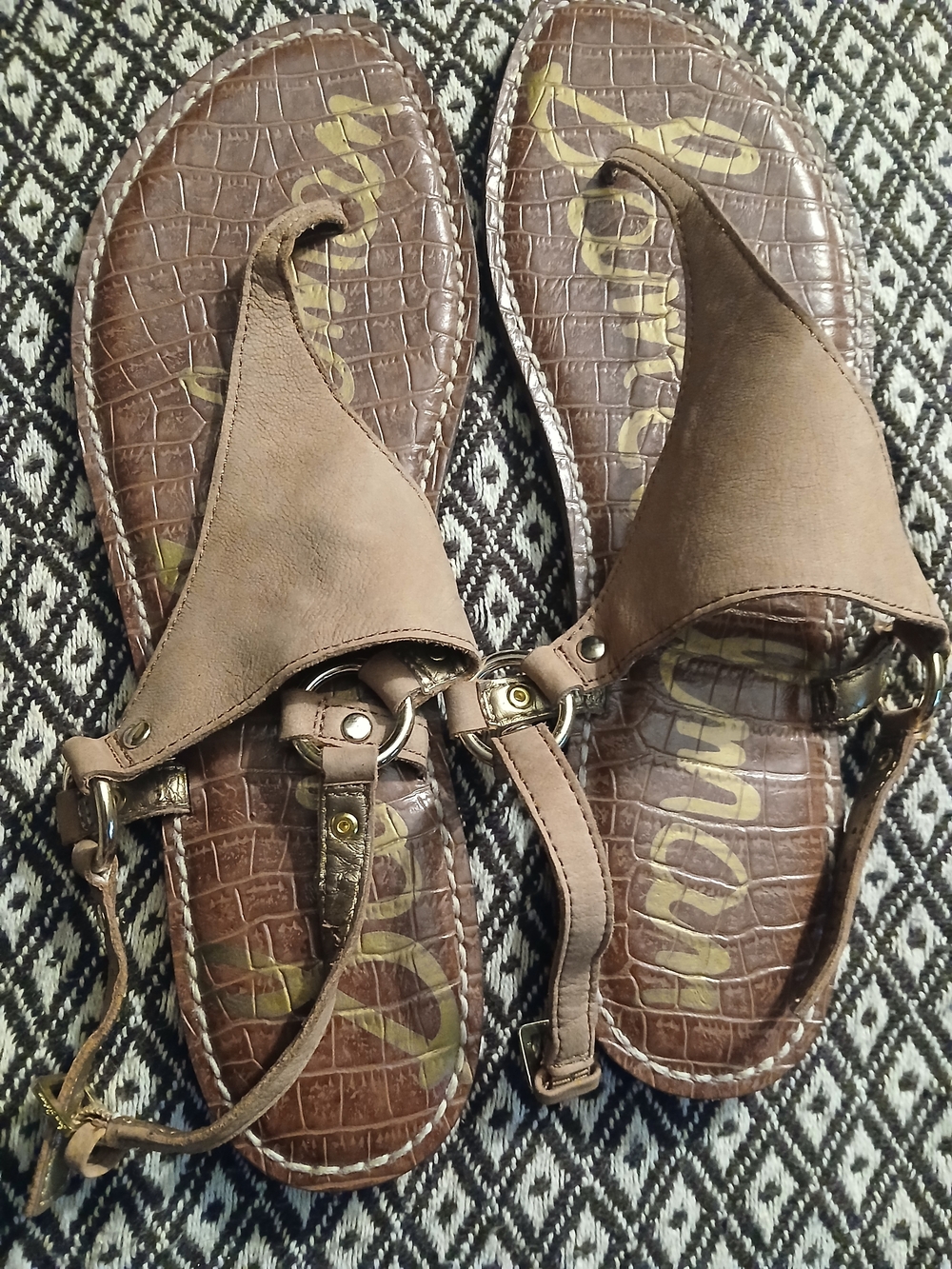 Sam Edelman Greta Brown Leather T-Strap Sandals 10.5